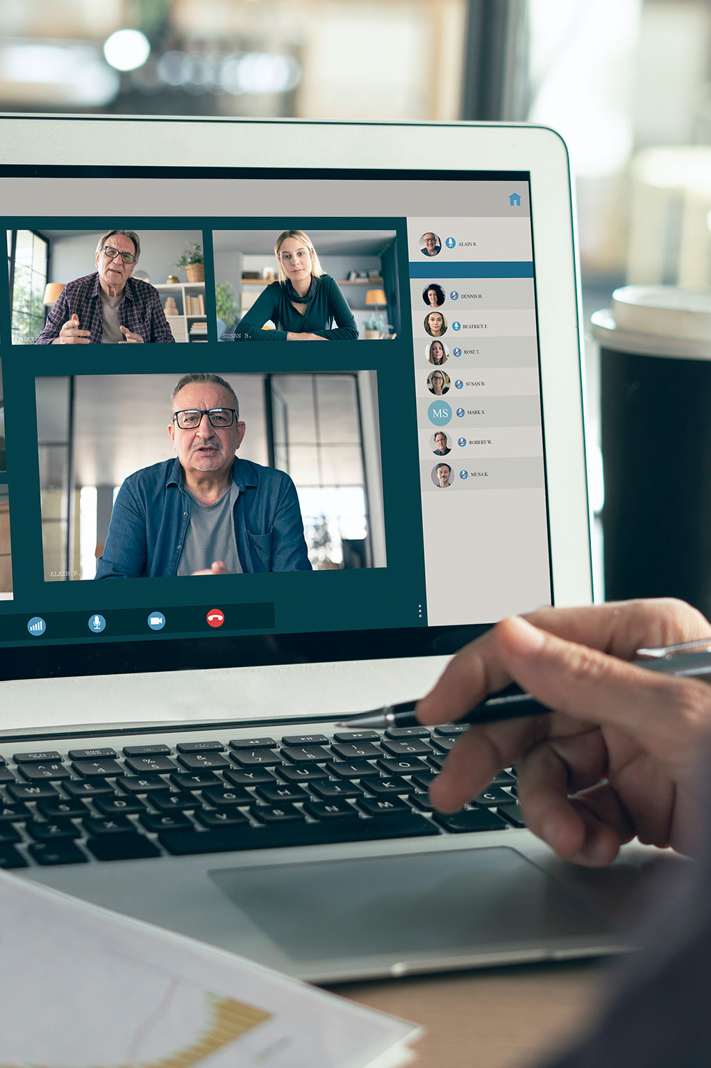 Computer with a variety of people in a virtual meeting