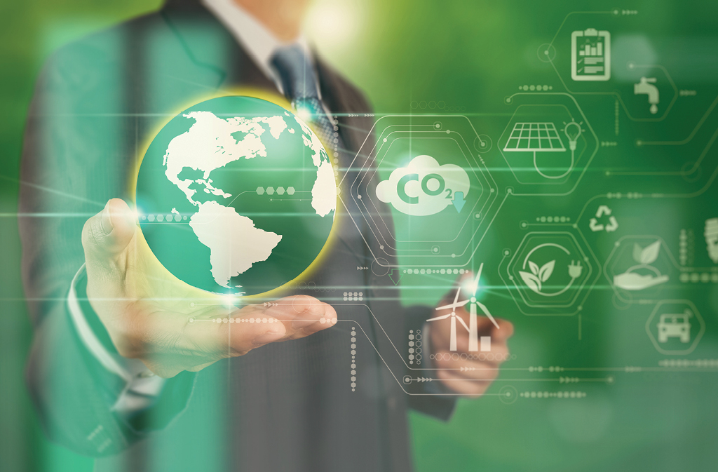 Graphic of person holding world