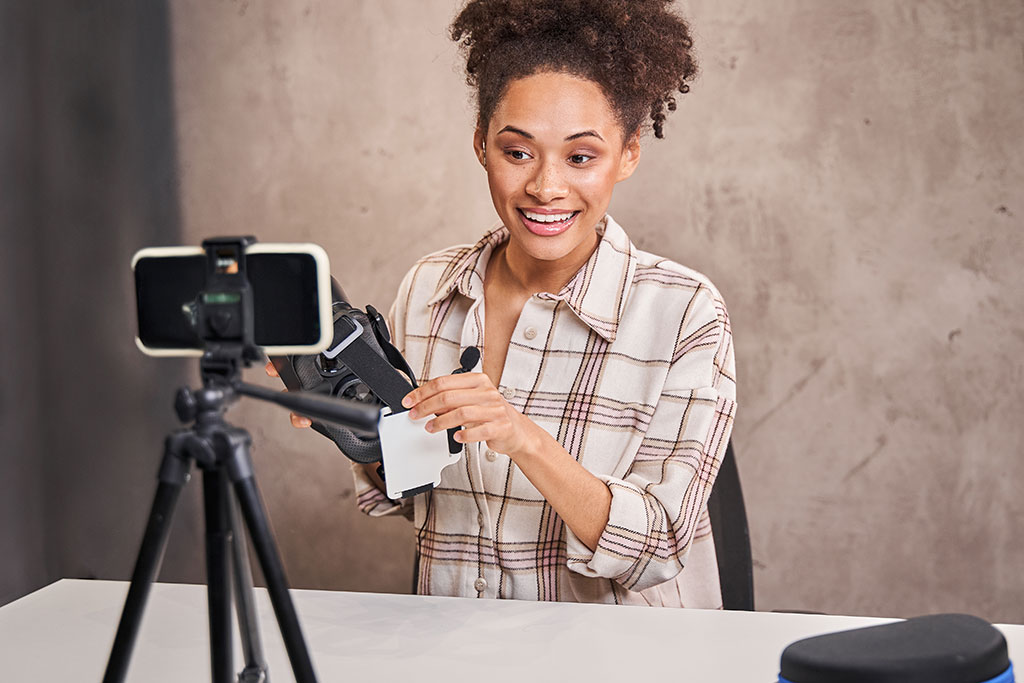 Woman recording herself