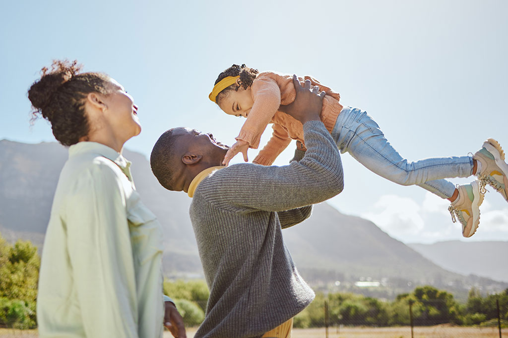 Happy family outside