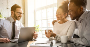 Couple talking with advisor