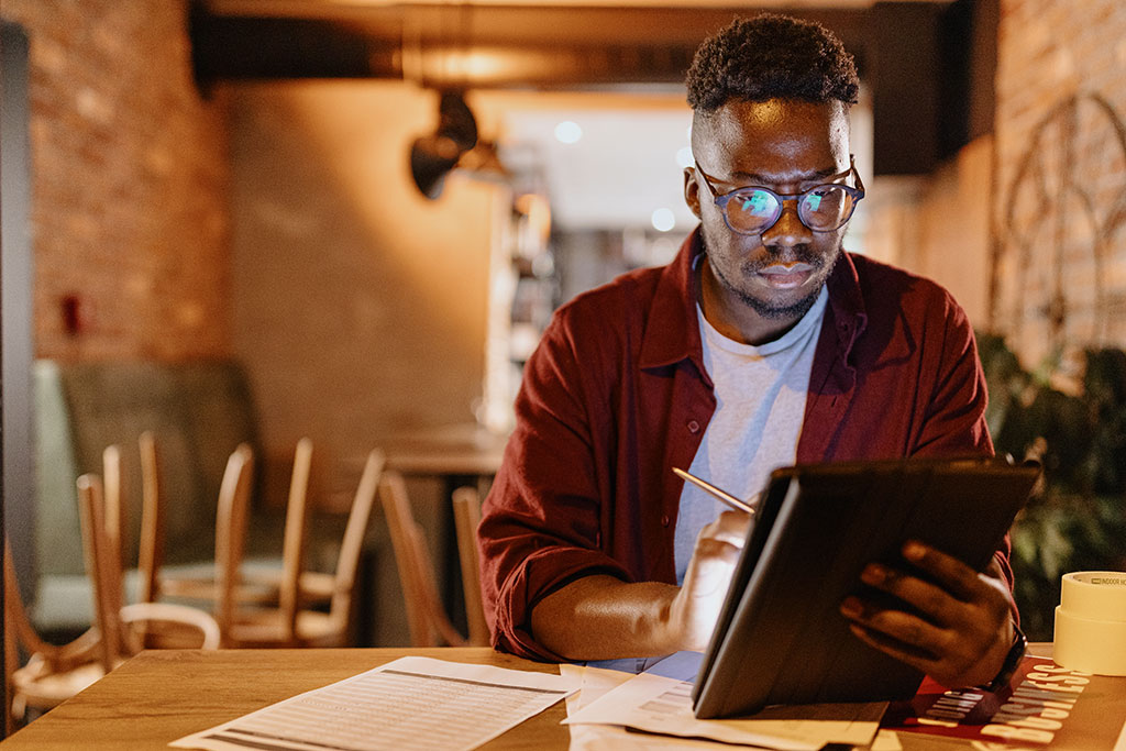 Small business owner doing taxes