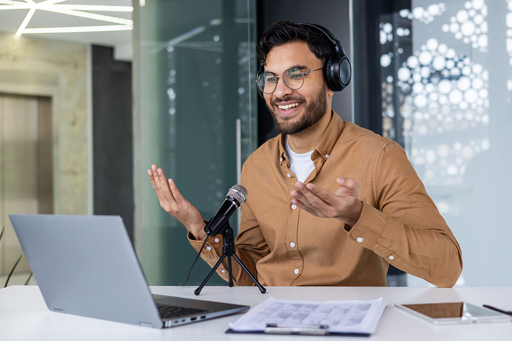 Business person podcasting