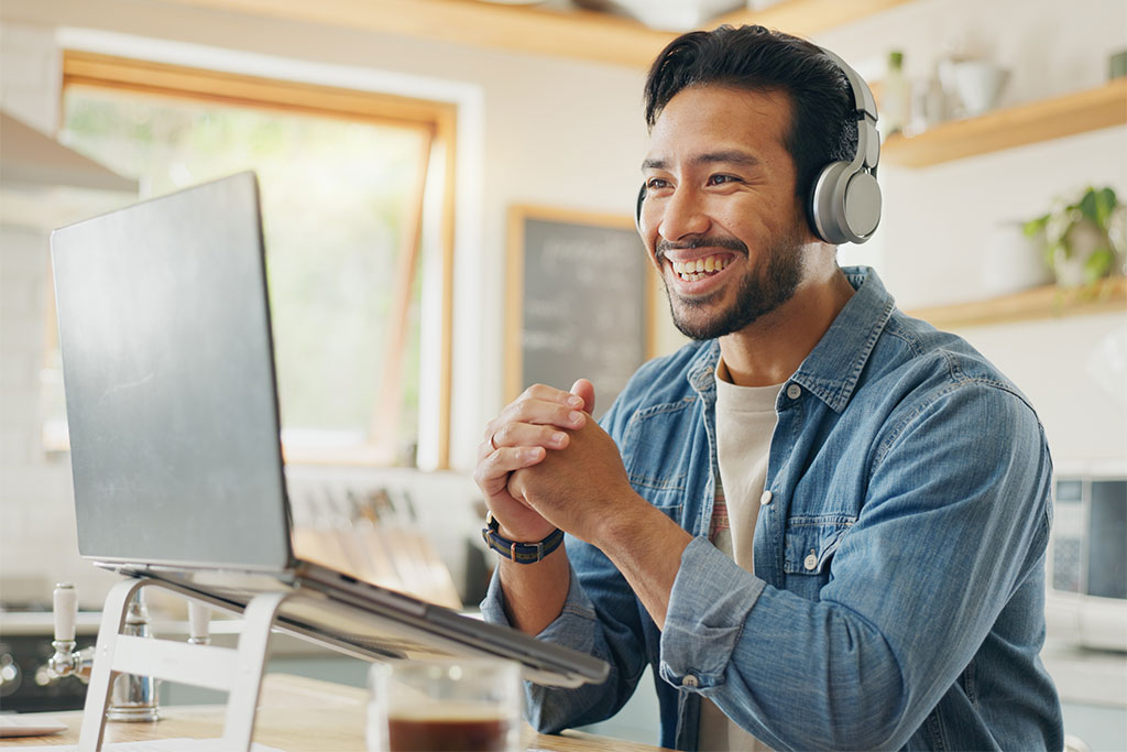 Man in virtual interview