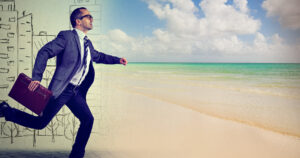 Business man running to vacation graphics concept